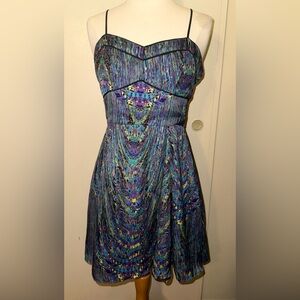 Jack by BB Dakota Vibrant Purple Blue yellow peacock colors mini dress s